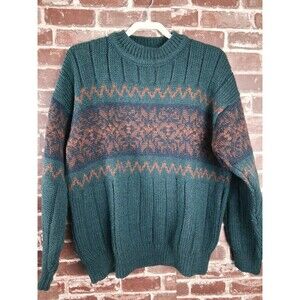 Bonner Of Ireland Sweater Mens Medium Green Wool Fair Isle Irish Aran Fisherman